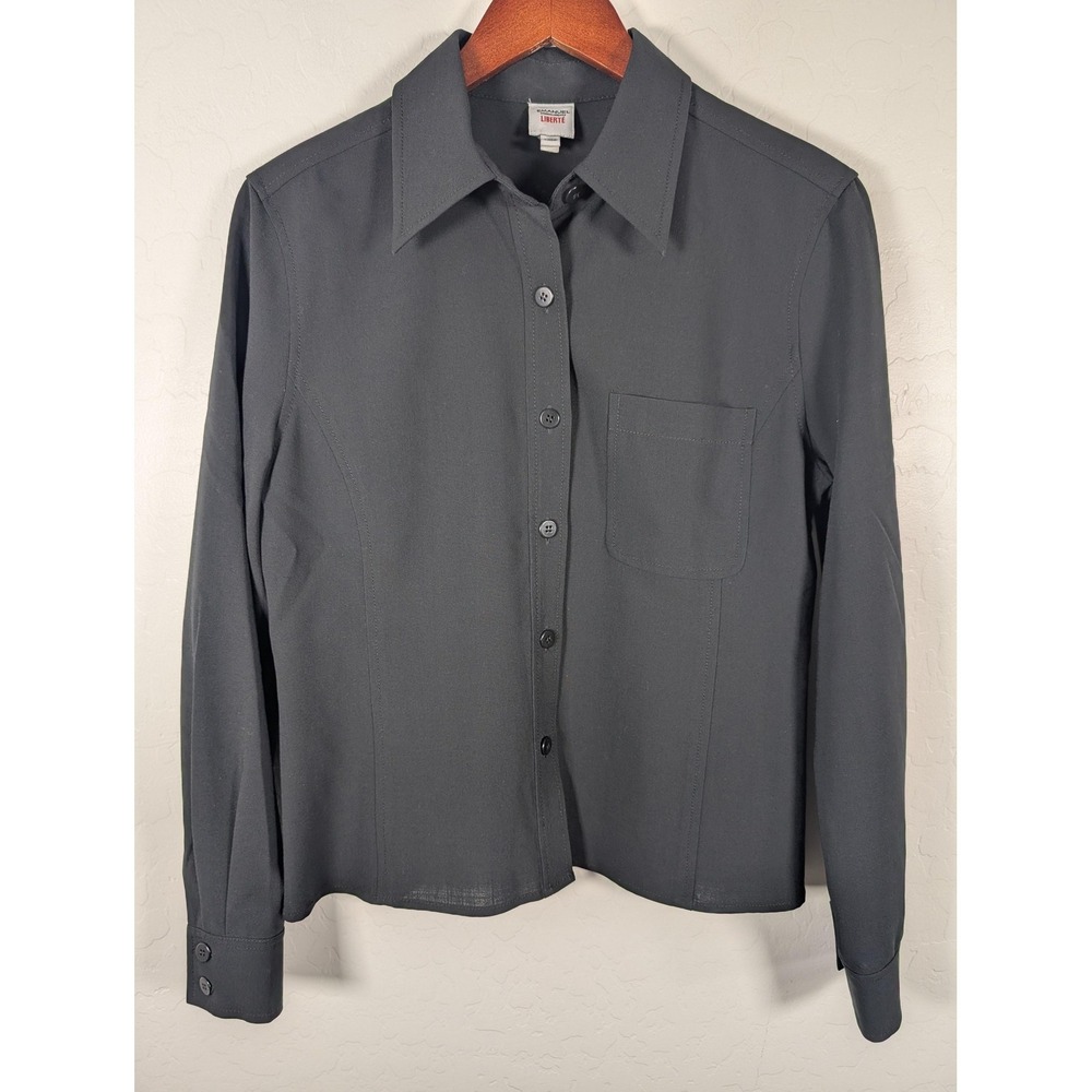 Emanuel Ungaro Liberte Shirt Womens 8 Gray Stretch Button Front Blouse Top